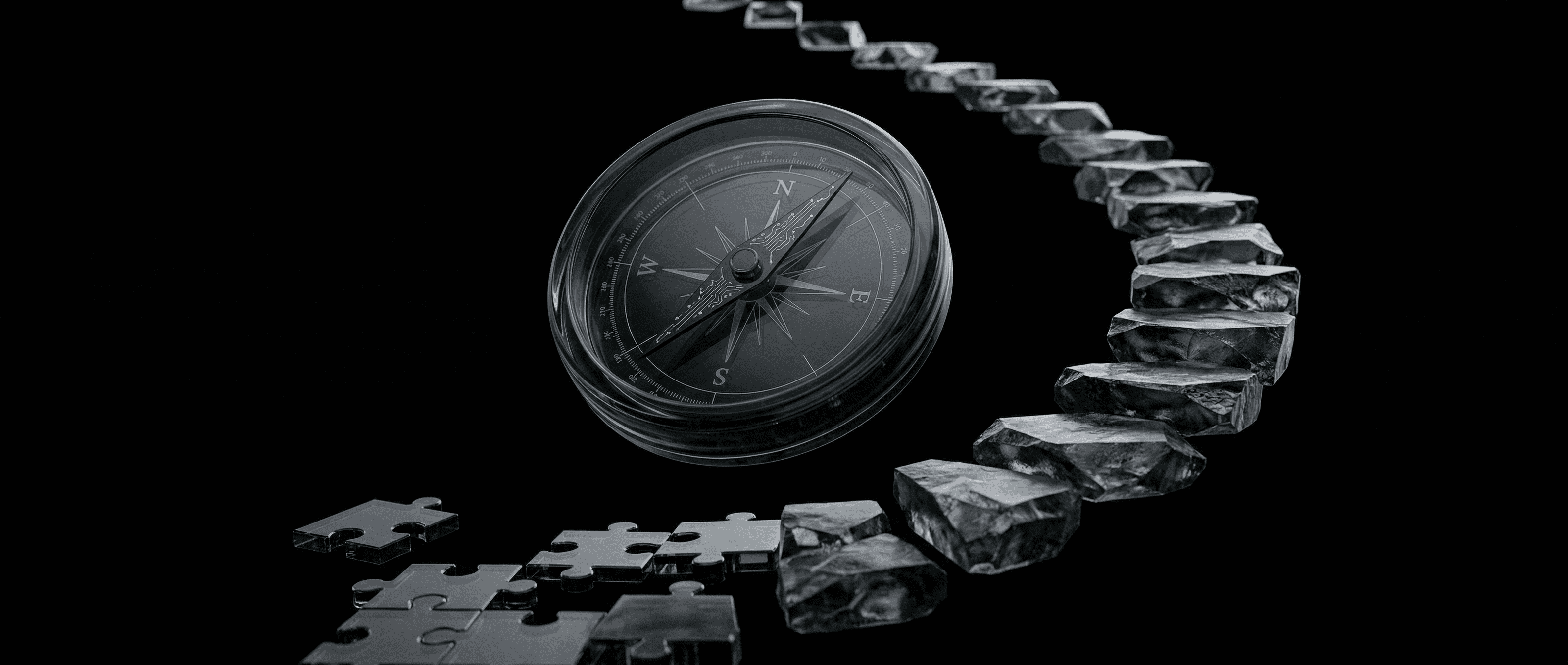 Abstracte geometrische vormen die het pad naar AI-implementatie in bedrijven visualiseren