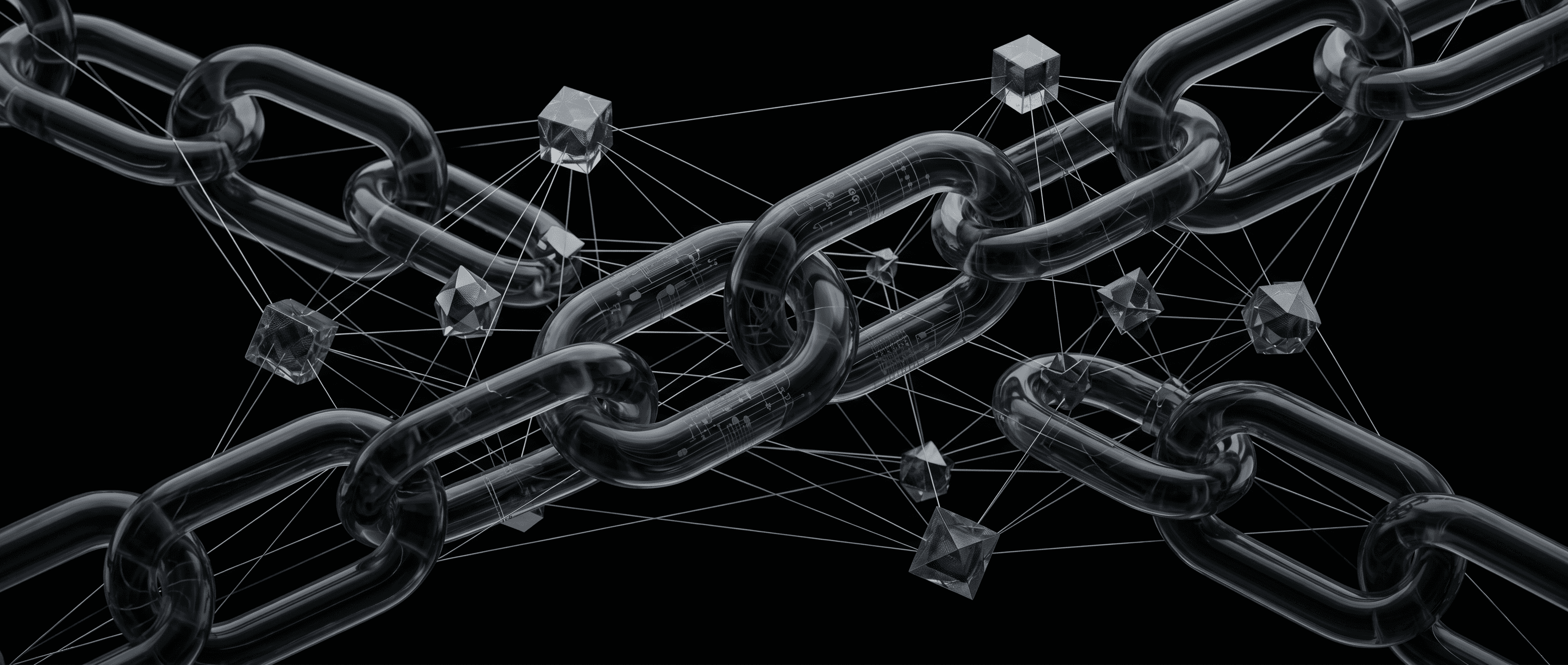 Donkere geometrische vormen die verbonden bedrijfssystemen en het automatiseren van processen visualiseren