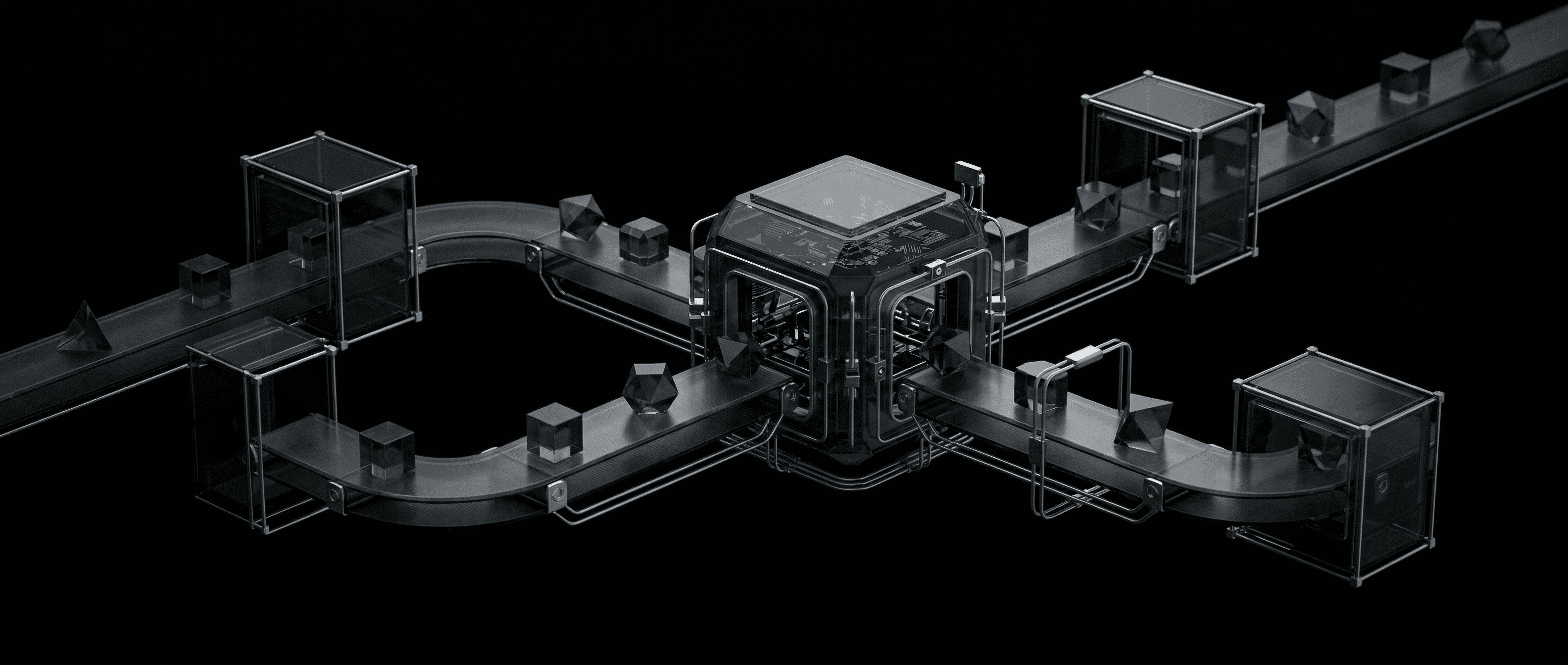 Abstract geometric shapes visualizing automated business processes