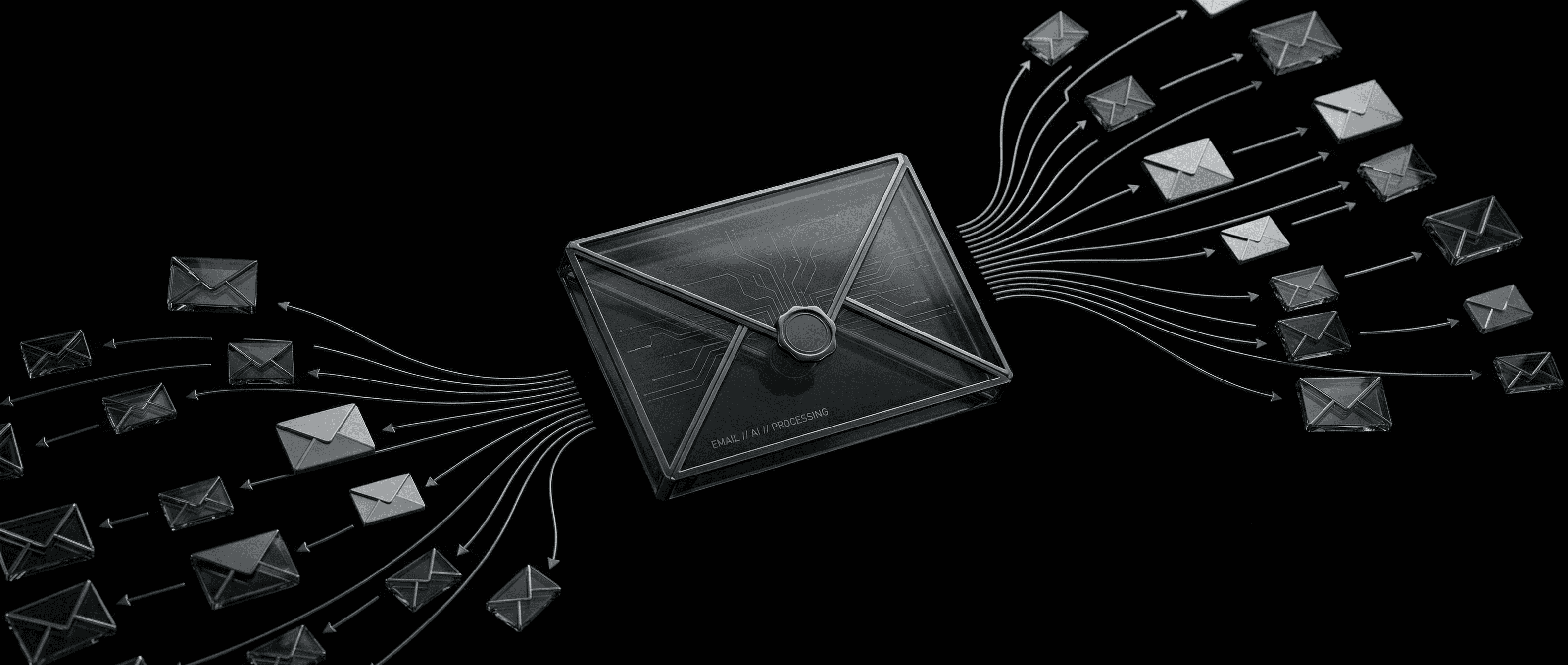 Abstract geometric shapes visualizing email automation and AI-driven communication