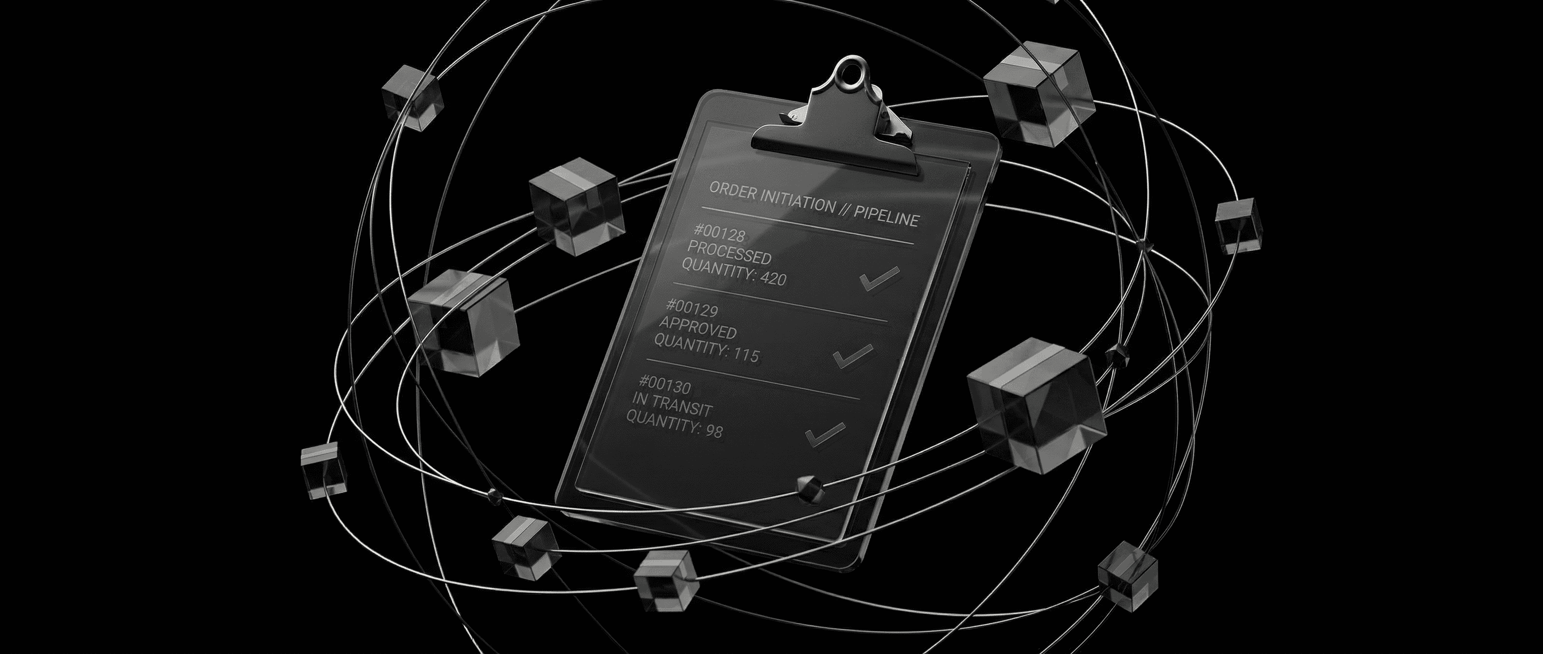 Abstract geometric shapes visualizing an automated procurement process and supply chain